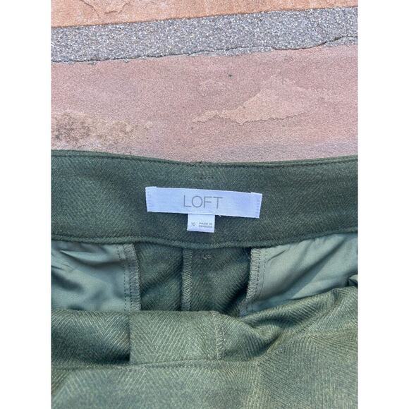 Loft Stretch Cropped Pants Size 10 Green Belted Ankle - Picture 2 of 3